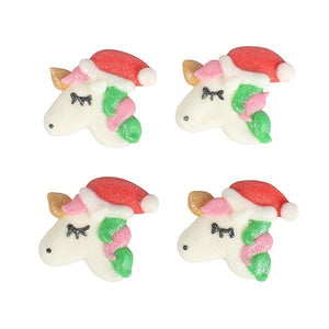 Christmas Lustred Unicorn Sugar Pipings With Santa Hat  25mm | 250 Pack