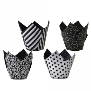 Black and Silver Tulip Muffin Wraps/Cases | 50 Pack